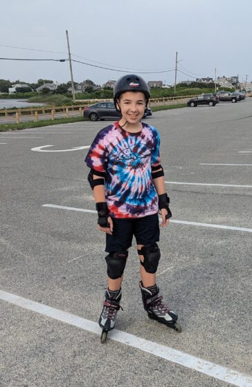 Andy rollerblading