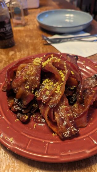 candied bacon with lemon zest