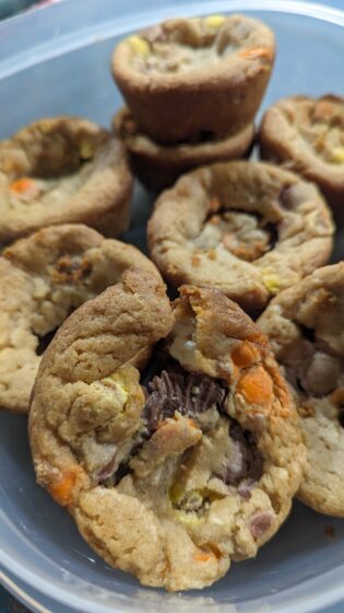 Reeses pieces peanut butter cup smores cookies