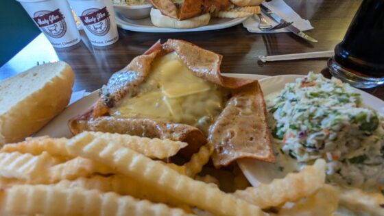 burger with cheese wings