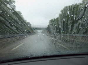 Deserted highway raining