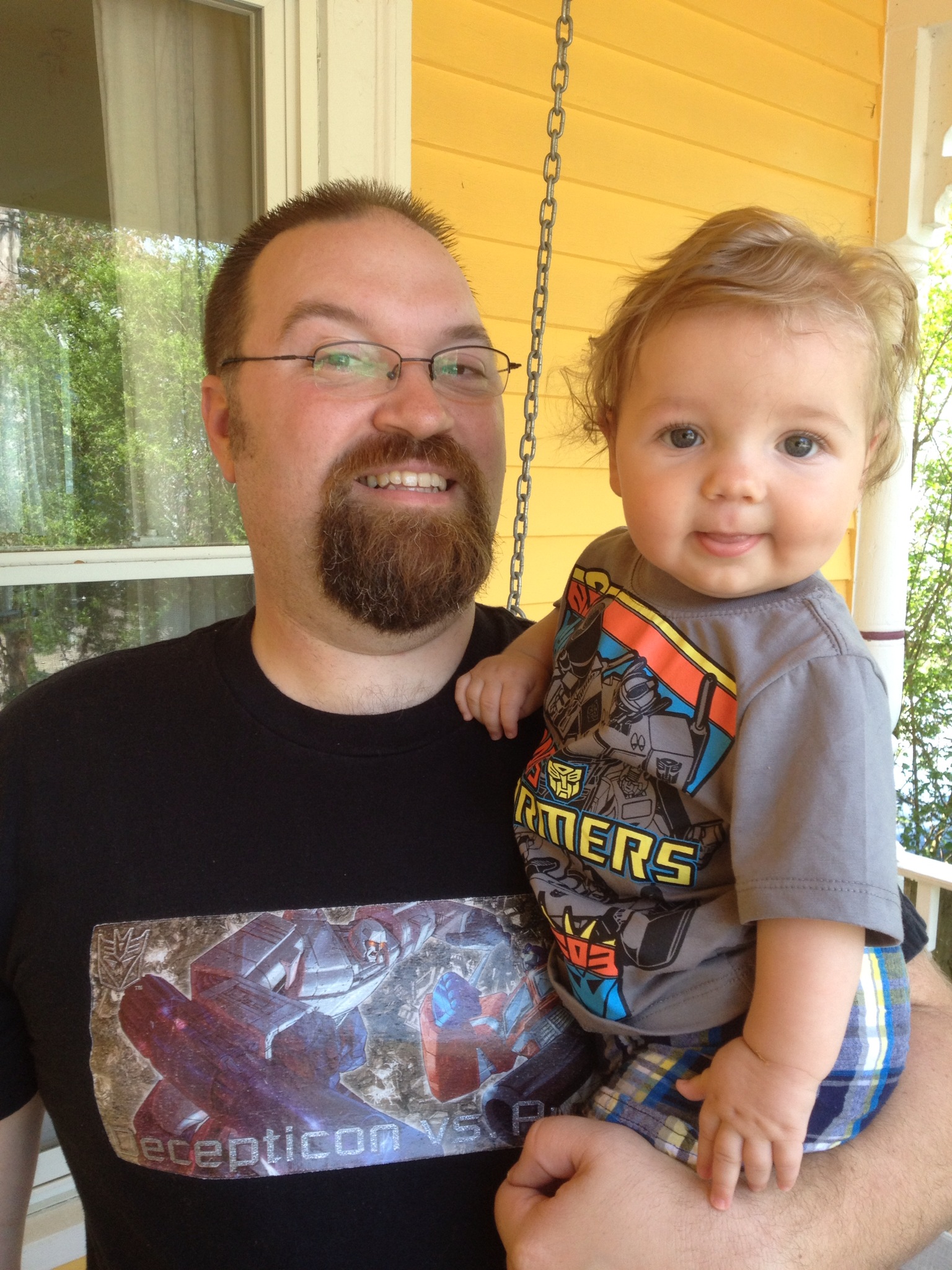 Geek Dad with his future Geek Son, Big Transformers Fans