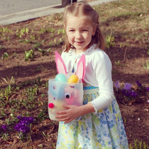 Eva's Easter Bunny Basket that she made from a water bottle