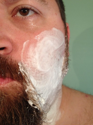 Applying the Aveeno Shaving Cream