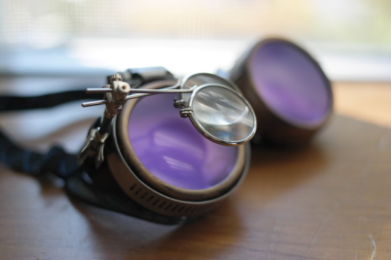 Airship Navigator SteamPunk Goggles with Purple Lenses and Two Magnifying Lenses