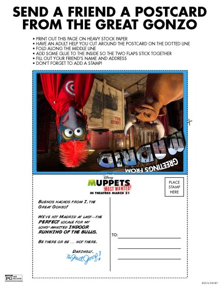 Muppets Most Wanted Postcard from Gonzo