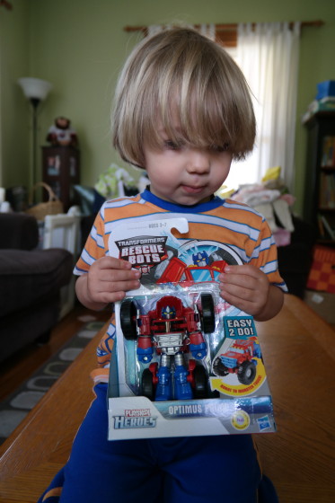 Andrew with the Transformers Robot Heroes Optimus Prime