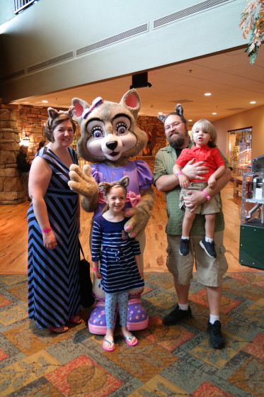 Family with Violet Wolf at Great Wolf Lodge New England