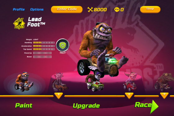 Monster 500 App Garage Screen