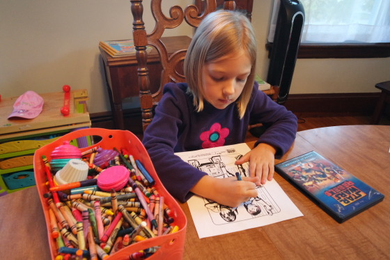 Eva coloring a Star Wars Rebels Coloring Page featuring Ezra, Sabine and Chopper - #SparkRebellion