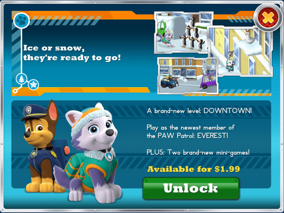 You can Unlock the new location of Downtown with Everest and Chase for $1.99