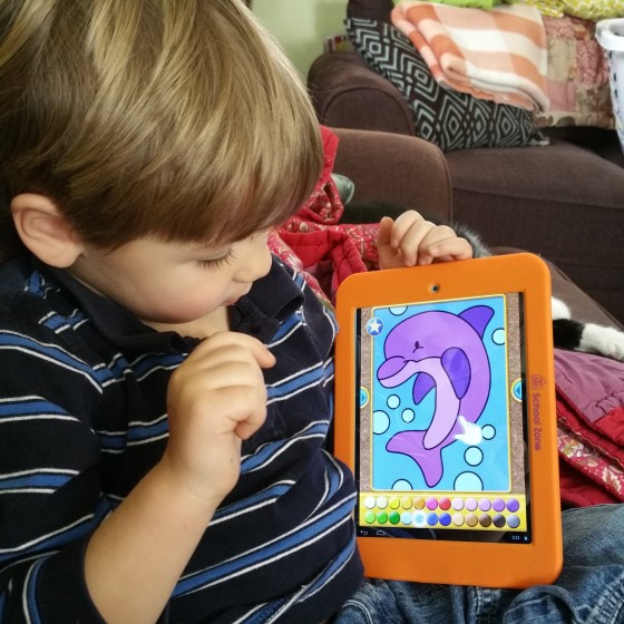 Andrew's Favorite app on the Little Scholar Tablet is the coloring app.
