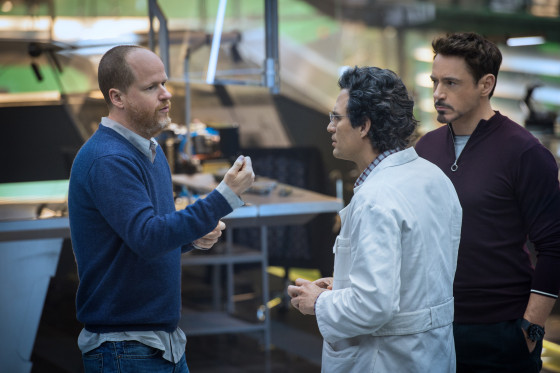 Joss Whedon with Mark Ruffalo and Robert Downey Jr.