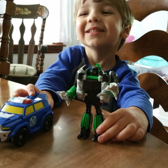 Andrew enjoying Transformers that he can easily transform on his own.