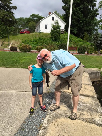 Eva's prize winning 12 Inch Bass proudly displayed with Uncle Howard