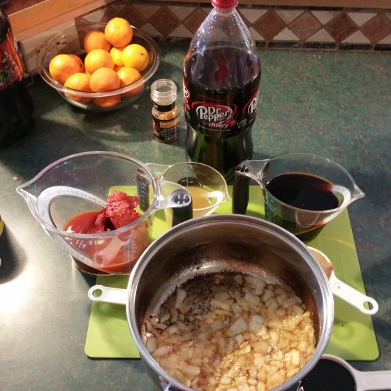 Putting together the Dr. Pepper Cherry BBQ Sauce