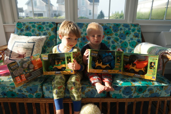 Andrew and Dylan with Dino Construction Company toys