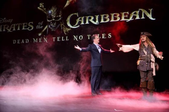Johnny Depp and Sean Bailey introducing Pirates of the Caribbean Dead Men Tell No Tales