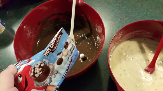 Adding the M&Ms Hot Chocolate to the Cupcake Batter - #CollectiveBias - #Ad - MARS Holiday #BakeInTheFun, 2015 Shoppertunity