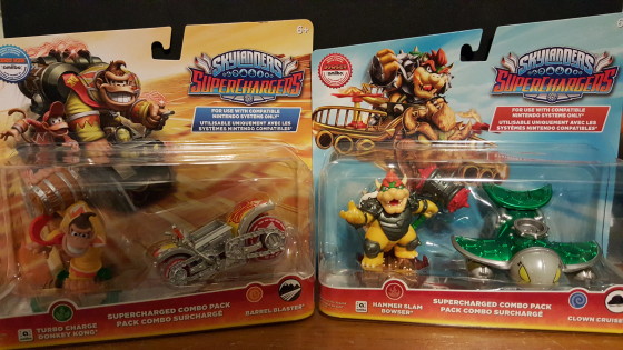 Skylanders figures Donkey Kong and Bowser with their vehicles for Skylanders SuperChargers