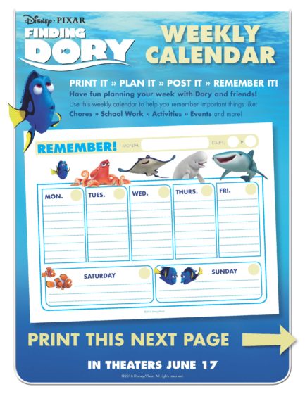 Finding Dory Calendar
