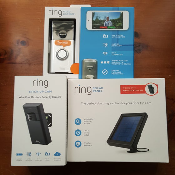 My Ring Video Doorbell and Stick Up Cam and Solar Panel charger