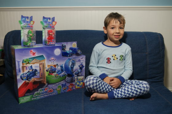 Andrew and his PJ Masks Toys