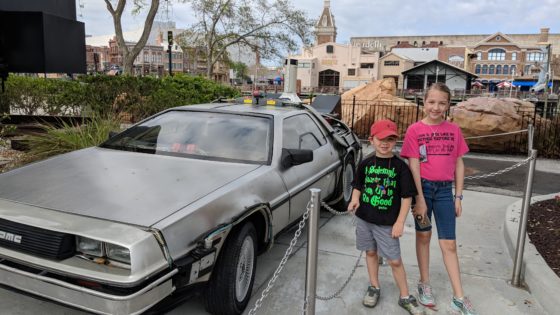 Kids with the Back to the Future Delorean