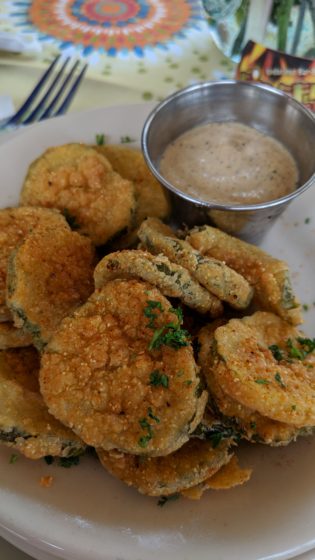 Fried Dill Pickles in Cajun Cornmeal with spicy remoulade