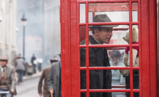 Christopher Robin with Winnie the Pooh in a Phone Booth