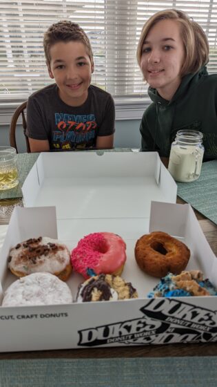 The kids with donuts