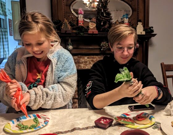 Kylie and Eva Decorating Cookies